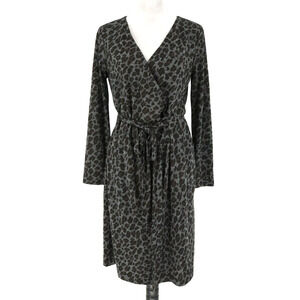 Ann Taylor Dress Womens Medium Gray Animal Print Knit Wrap Lined Corpcore